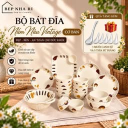 Bộ Bát Đĩa Gốm Sứ Họa Tiết Nấm Nâu CƠ BẢN Phong Cách Hàn Quốc - Bộ Đồ Ăn Cơm Gia Đình Decor Bàn Ăn Đẹp 2