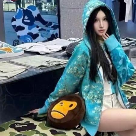 Áo Nỉ Khoác Hàm Cá Mập Xanh Họa tiết Cành Hoa In Chìm Nửa Áo Xu Hướng Giới Trẻ