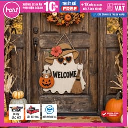 [Hỏa tốc HCM ] Halloween Chào Mừng Dấu Hiệu Cửa Cao 40cm, Phong Cách Mộc Mạc Trắng-Clad Chủ Đề Ma Cửa Treo, Hafu House 9