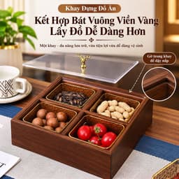 Hộp Mứt Tết, Khay để bánh kẹo 6 ngăn có hũ đựng, Khay đựng bánh kẹo tết, Khay đựng mứt trang trí decor phòng khách 6