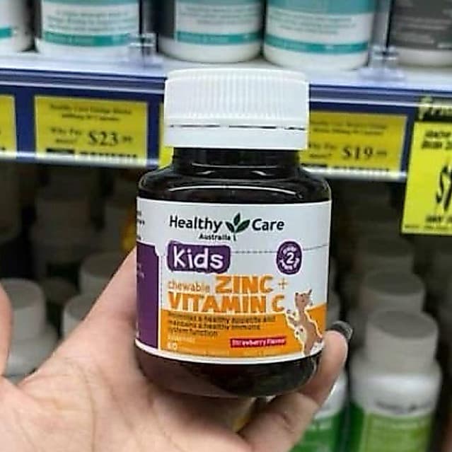 Viên nhai kẽm + Vitamin C của Healthy Care ZinC + Vitamin C, 60 viên của Úc