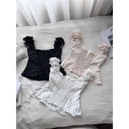 (Có Mút) Áo Kiểu Nữ Cánh Tiên Nút Bọc Cotton Lạnh Hoạ Tiết Trơn/Chấm Bi Xẻ Bụng Lưng Bo Chun - Fashion 73 7