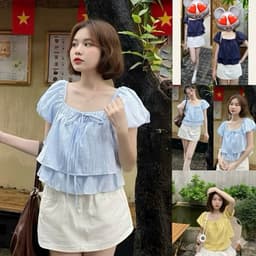 Áo babydoll nữ kiểu mới may hai lớp tay bồng phồng xoè phong cách hàn quốc BD63 1
