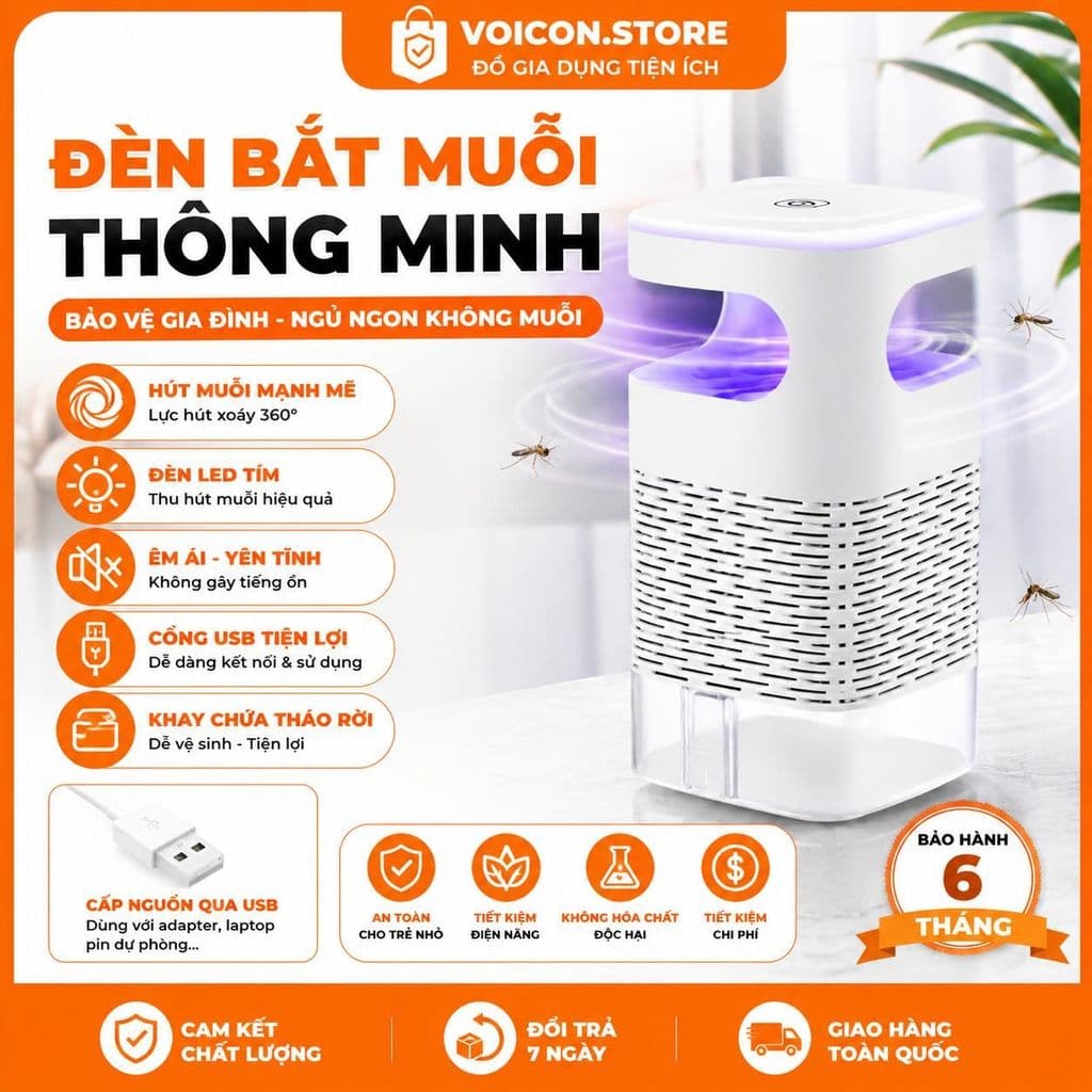 Đèn Bắt Muỗi Thông Minh MX-05 Diệt Côn Trùng Công Nghệ Mới Tiết Kiệm Điện Có Cổng Sạc USB An Toàn Cho Trẻ Em HĐ99