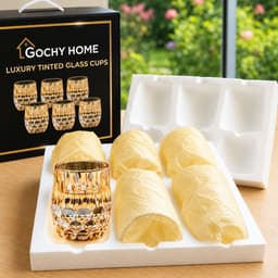 [ GOCHY ] Bộ 6 Ly Thủy Tinh GOCHY HOME 300ml Vân Ong Dập Nổi 3D, Cốc Uống Nước Soda-Lime Không Chì, Dày Dặn Sang Trọng- Mix Vàng 9