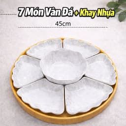 Bộ Bát Đĩa Hoa Mặt Trời 7 Món Vân Đá Trắng Sang Trọng, Bộ Đĩa Cánh Hoa Kèm Tô Trung Tâm Bày Mâm Cơm Gia Đình 4