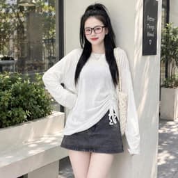 Áo thun nữ cổ tròn tay dài phối dây rút eo cá tính thời trang thu đông phối đồ xinh hot hit  TGD05 54 0 8 43 65 83 65 5 8