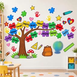 Decal Dán Tường Trí Anh Trang Trí Lớp Học Tiếng Anh, Phòng Bé Mầm Non, Cầu Vồng, Cây Yêu Thương, 6 Mẫu (N033) 1