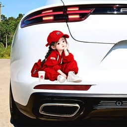 [Hỏa Tốc] Decal Dán Xe Ô Tô Hình Bé Gái Đội Nắp Đỏ Uống Cà Phê Siêu Cưng, Chống Thấm Nước, Bền Đẹp 3