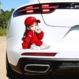 [Hỏa Tốc] Decal Dán Xe Ô Tô Hình Bé Gái Đội Nắp Đỏ Uống Cà Phê Siêu Cưng, Chống Thấm Nước, Bền Đẹp 4