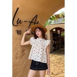 Áo Kiểu Nữ Cổ Bèo Cánh Tiên Viền Tầng Vải Gió Nhăn Babydoll 7