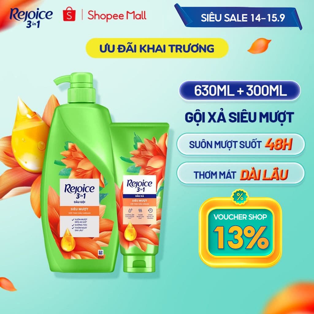 [KOL] [HỎA TỐC 2-4H] COMBO REJOICE Dầu Xả Siêu Mượt Chai 300ML + Dầu Gội Siêu Mượt Chai 630ML