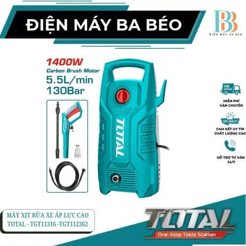 Máy xịt rửa xe áp lực cao TOTAL - 1400w TGT11316 -TGT112362( Động Cơ Chổi Than )