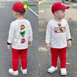[10-29KG] Bộ Dài Tay Cho Bé Trai KIMCHIBABY Vải Cotton Cao Cấp 190gsm Mềm Mịn Họa Tiết Siêu Nhân Người Nhện Ver1 KD601 1