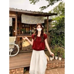 Áo kiểu babydoll cổ tròn thắt nơ tay phồng xinh B527 7