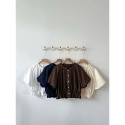 Áo Sơ Mi Cộc Tay Dáng Croptop Tay Bồng Chun Dưới M1212 Thời Trang Nữ  9