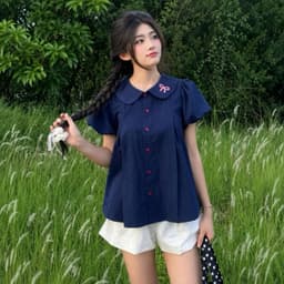 Áo sơ mi bèo quốc dân cổ sen tay bồng dáng babydoll in nơ hồng xinh đẹp SMZ93366 3