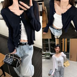 Áo Khoác Cardigan Nữ Mỏng Tay Dài Cài Cúc Viền Ren, Áo Chống Nắng Đi Học Đi Chơi Ulzzang Hàn Quốc Hot Trend 1