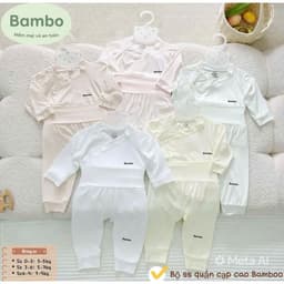(Combo )Bộ Quần Áo Dài Tay Sơ Sinh Cạp Cao bambo  NT Vải Petit Thun Lạnh Pastel Mềm Mát Cho Bé 3-9kg 6