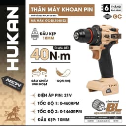 Máy Khoan Pin Không Chổi Than HUKAN GC-DL1040-Z2, Đầu 10MM, Khoan 2 Chức Năng, Chân pin phổ thông 2