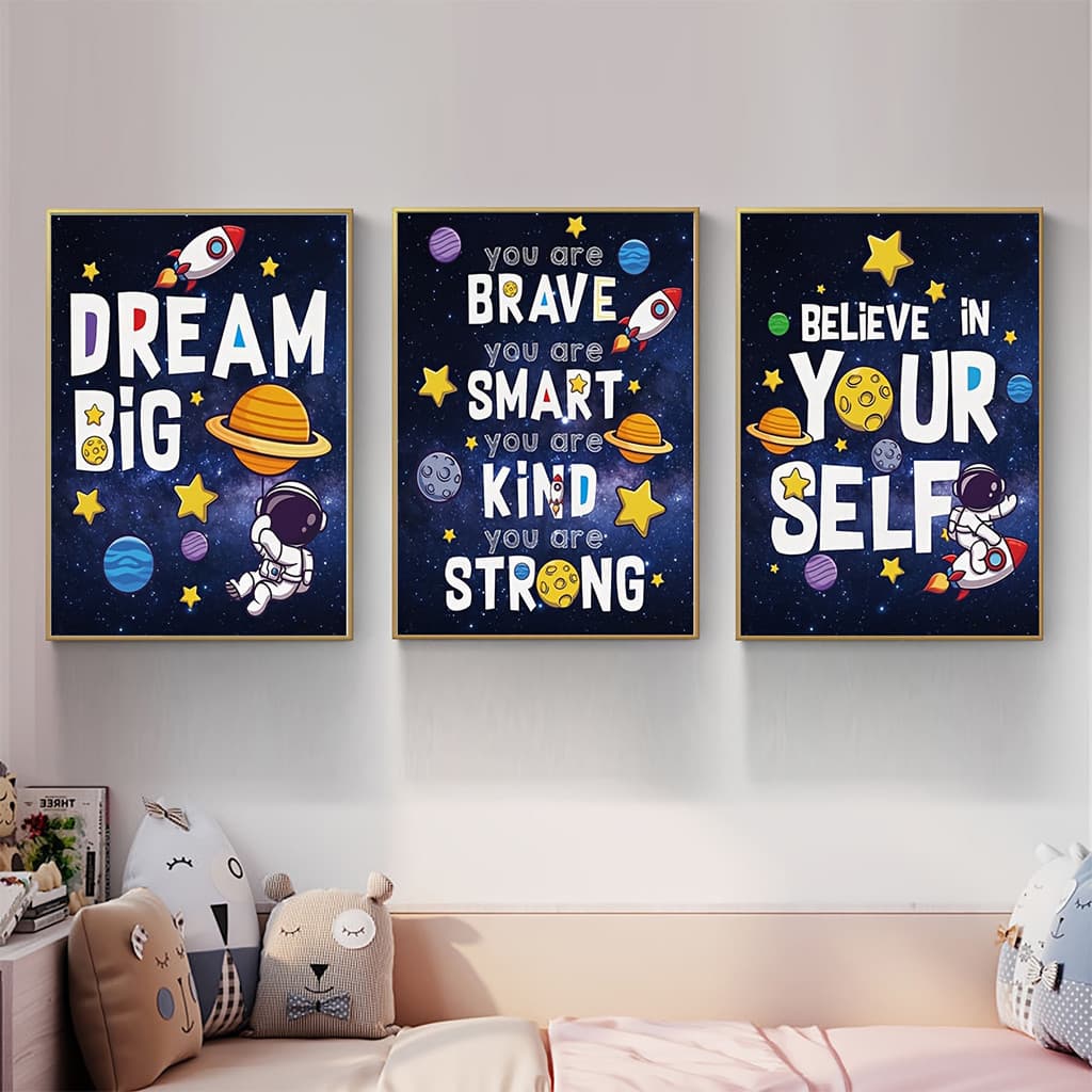 Bộ 3 Tranh Treo Tường Cho Bé Màu Sắc Sặc Sỡ Poster Cảm Hứng Tiếng Anh Trang Trí Góc Đọc Sách Phòng Học Tại Nhà