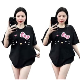 (  Áo Thun MỎNG ) Áo thun nữ form rộng tay lỡ cotton su thấm hút mồ hôi thêu dập nổi mèo đơn giản-thoitrangger 1
