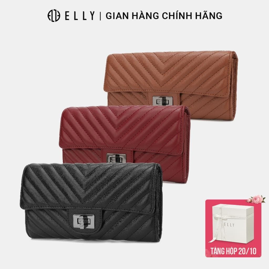 [Tặng hộp 20.10] Ví nữ ELLY EV100 da thật cao cấp ví cầm tay dài thời trang chính hãng