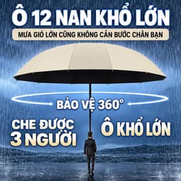 Ô Dù Cầm Tay Khổ Lớn 125cm 12 Nan Siêu Bền, Ô Gấp Gọn Chống Nắng Chống Mưa Chống Gió, Dù Che Mưa 3 Người Có Túi Đựng_TH 4