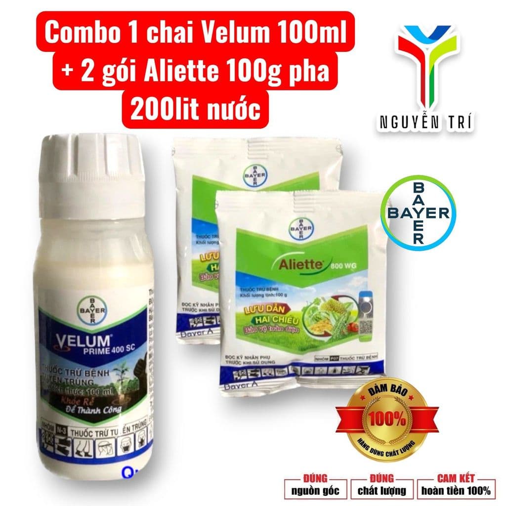 Combo Trừ Tuyến Trùng & Nấm Rễ Bayer: 1 Velum Prime 400SC (100ml) + 2 Aliette 800WG (100g) Pha 200 Lít Nước