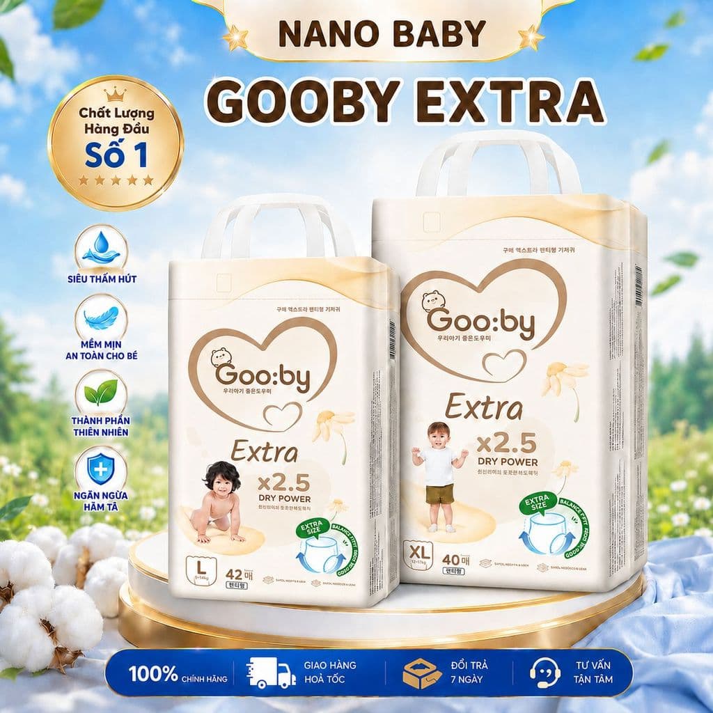 (LINK TRỢ GIÁ CHÍNH HÃNG) COMBO 2 BỊCH Tã/bỉm quần dán GOOBY EXTRA  chống tràn hiệu quả đủ size cho bé