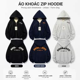[ RẺ VÔ ĐỊCH ] Áo Khoác Nỉ Hoodie Zip In Nổi  Form Freesize Nam Nữ Chất Nỉ Bông lô gô lá cờ HS 7