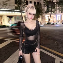 Đầm Lưới Ôm Body Tay Dài Cổ V Kiểu Xuyên Thấu D171 7 - Sam botique 8