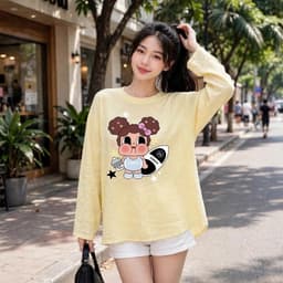 Áo thun form rộng áo thun giấy xước mỏng in hoạ tiết cô gái đáng yêu  TG TOC79 21 - Sammi Botique 5 7