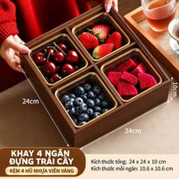 Khay Đựng Bánh Kẹo Mứt Tết 2027 Gỗ Melamine Chia 4 Và 6 Ngăn Kèm Hũ, Nắp Mica Trong Suốt, Núm Hươu Vàng Sang Trọng 7