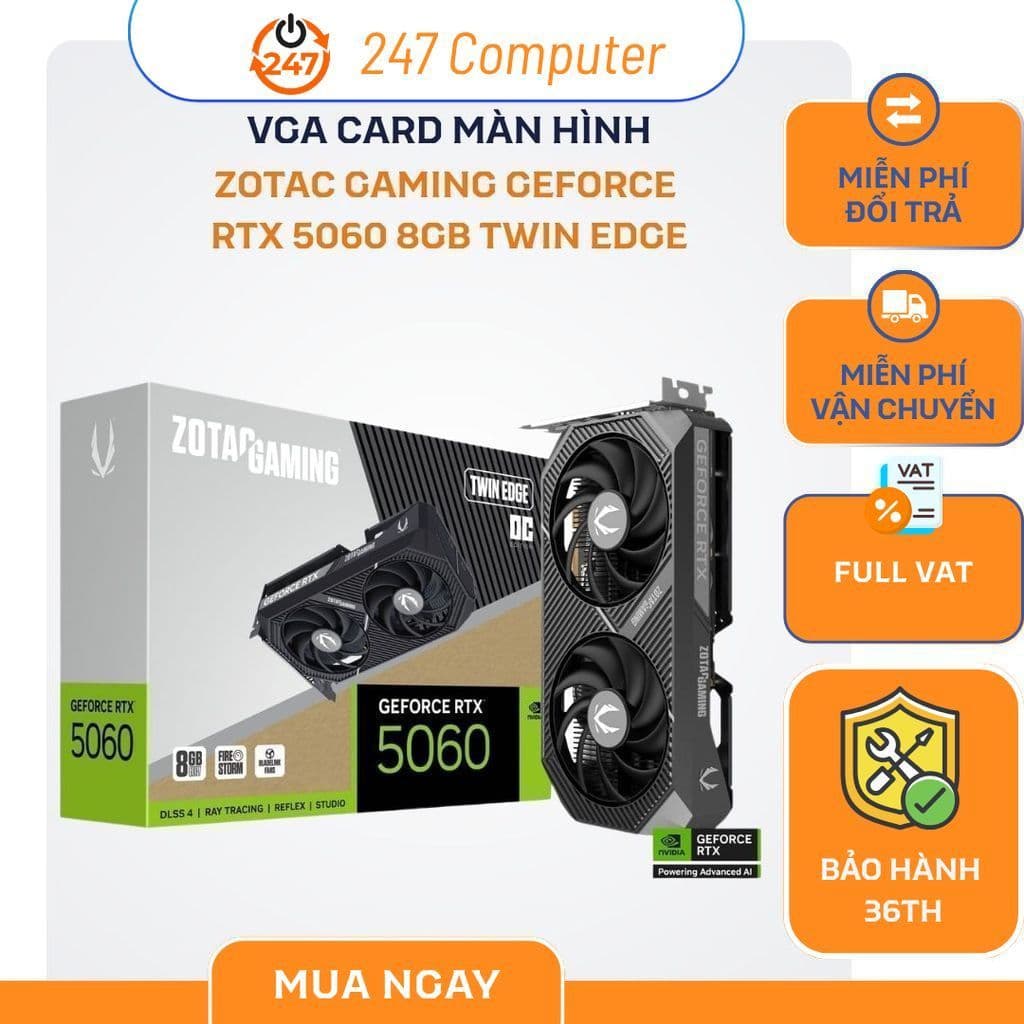 [NEW FULL VAT] VGA CARD MÀN HÌNH ZOTAC GAMING GeForce RTX 5060 8GB Twin Edge - CHÍNH HÃNG BẢO HÀNH 3 NĂM