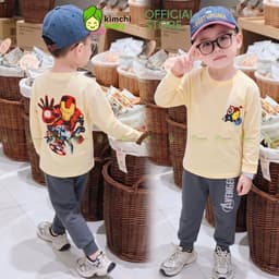 [10-29KG] Bộ Dài Tay Cho Bé Trai KIMCHIBABY Vải Cotton Cao Cấp 190gsm Mềm Mịn Họa Tiết Siêu Nhân, Người Sắt KD601 1