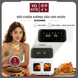 [ĐỜI MỚI NHẤT- BH 18T] Nồi chiên không dầu hơi nước Qcooko cống suất 1500W dung tích 5L, màn hình cảm ứng dễ dàng thao t 9
