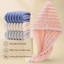 Khăn quấn ủ tóc nhung vân sóng thấm hút nước nhanh khô sau khi gội đầu 4