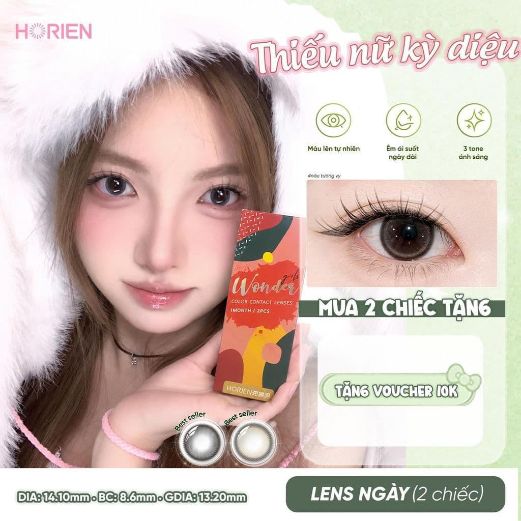 Kính Áp Tròng Màu HORIEN Thiếu Nữ Kỳ Diệu 1 Ngày 2 Chiếc – Lens Màu Tự Nhiên, DIA 14.1mm, GDIA 13.2mm, Water 38%