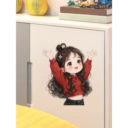 HỎA TỐC Decal Dán Cửa, Tủ Lạnh, Tường Hình Bé Gái Mặc Áo Đỏ Dễ Thương Chống Thấm Nước 4