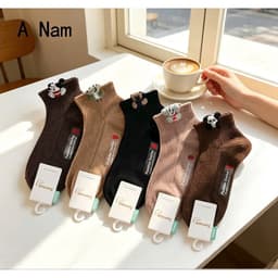 Tất Nữ Cổ Ngắn Họa Tiết Nơ Xinh Xắn – Tất Cotton Mềm Thoáng, Co Giãn Tốt, Phong Cách Hàn Quốc set 10 Đôi 6