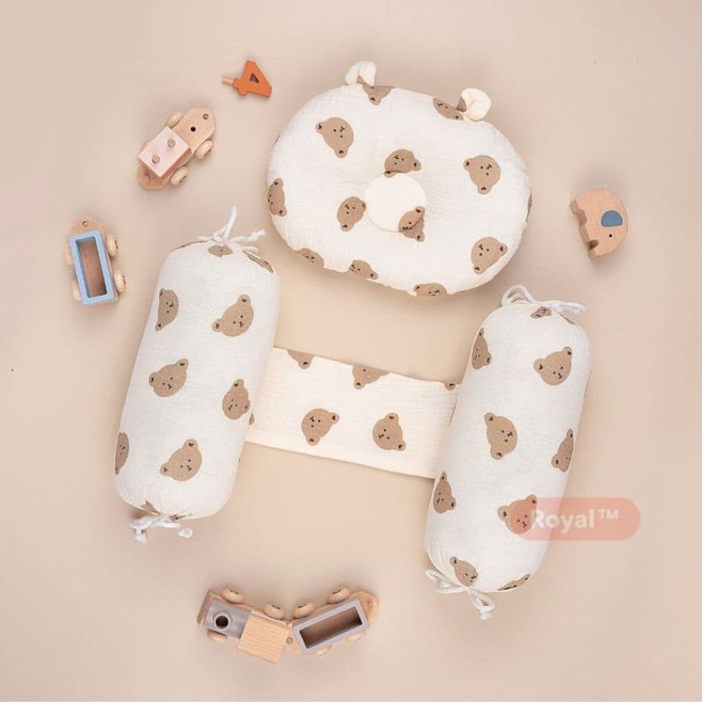 Bộ gối chặn bông vải muslin cao cấp chống giật mình cho bé sơ sinh - Gối lõm chống bẹp đầu cho bé hàng Việt Nam