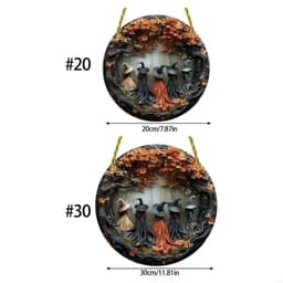 LINSBAYWU Trang trí cửa Halloween, Trang trí tường phẳng 2D bằng gỗ, Nghệ thuật treo tường Ma bí ngô mèo phù thủy hình tròn treo trang trí tiệc Halloween 2