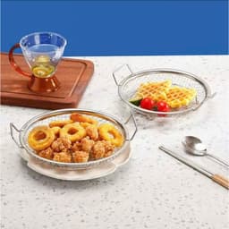 Bộ Khay Kèm Vỉ Lưới lọc dầu chất liệu inox đường kính 22cm, phù hợp sử dụng với nồi chiên không dầu 9