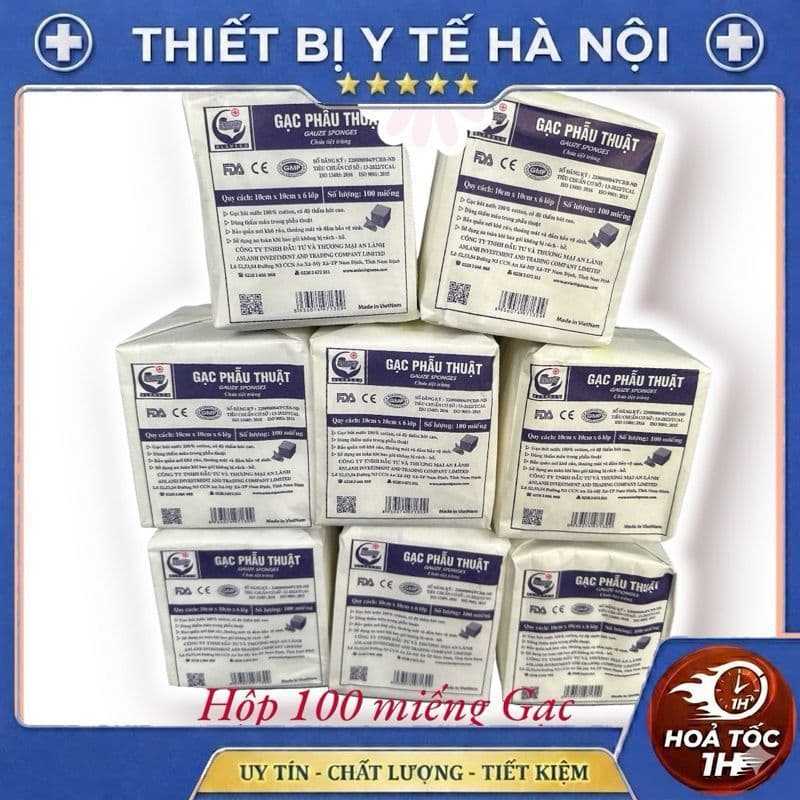 [Hộp 100 Miếng] Gạc Y Tế Phẫu Thuật Đắp Mặt Nạ An Lành 10cmx10cmx 6 Lớp