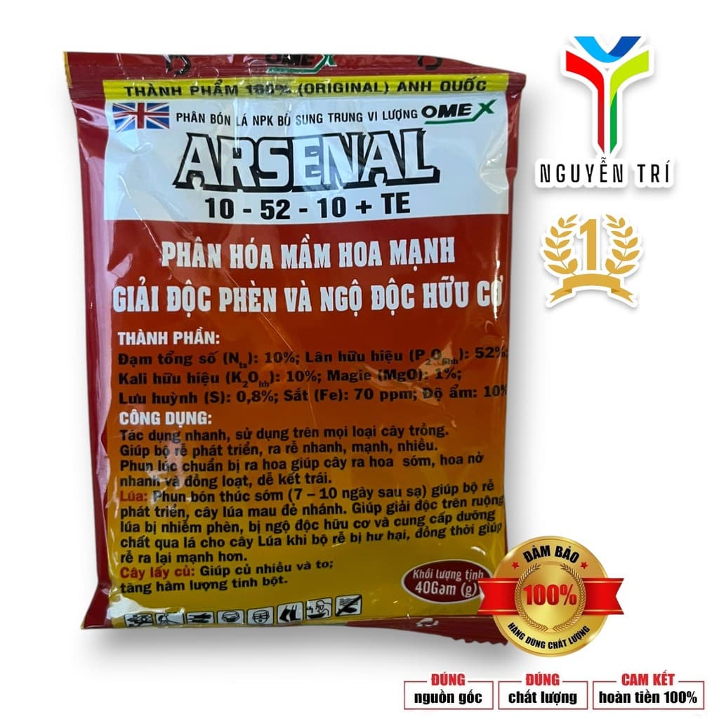 Phân Bón Lá Omex ARSENAL 10-52-10+TE (Gói 40g) - Kích Ra Hoa Đồng Loạt, Giải Độc Phèn & Hữu Cơ Anh Quốc