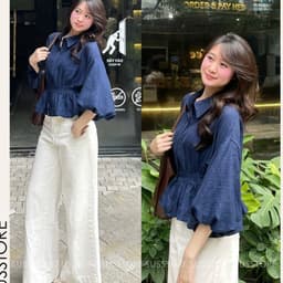 Áo Sơ Mi Bo Eo Lưng Chun Tay Bồng Cúc Dọc Đũi Hàn A323226 Thời Trang Nữ 1