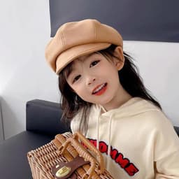 Len Nỉ Trẻ Em Mũ Nồi Màu Trơn Bé Gái Thu Đông Mũ Hình Bát Giác Thời Trang Đơn Giản Trẻ Em Họa Sĩ Mũ 7
