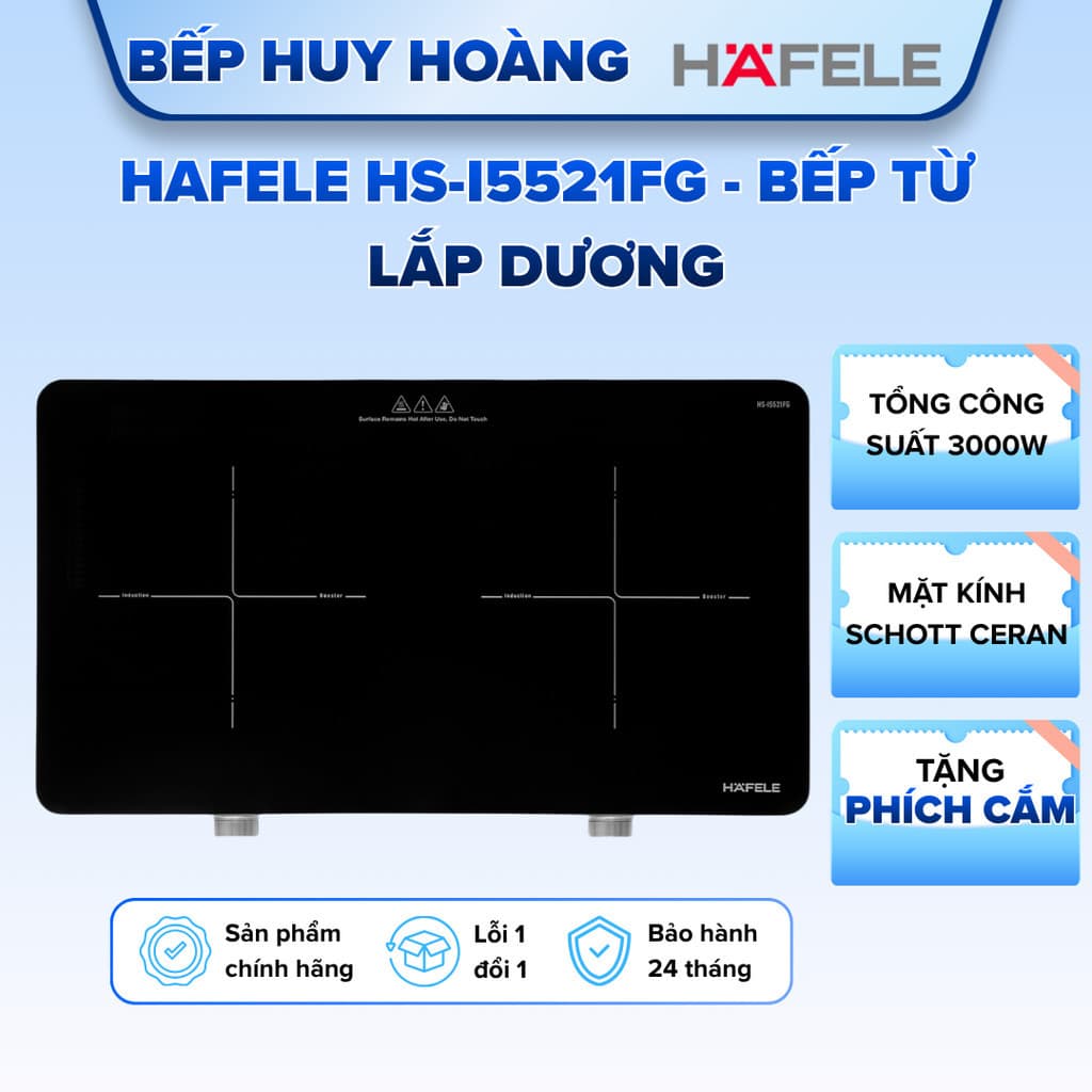 Bếp từ 2 vùng nấu HAFELE HS-I5521FG (536.66.850) - 9 Mức công suất, Mặt kính Kanger, 3000W - Bảo hành 24 tháng