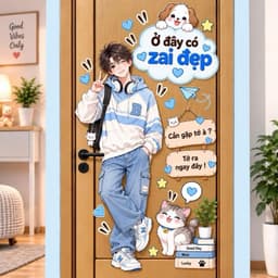 Decal, sticker dán cửa hình chibi dễ thương. Decal dán cửa. 5